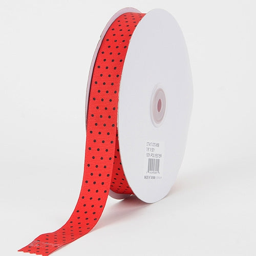 5/8 Inch Red Grosgrain Ribbon with White Stitching