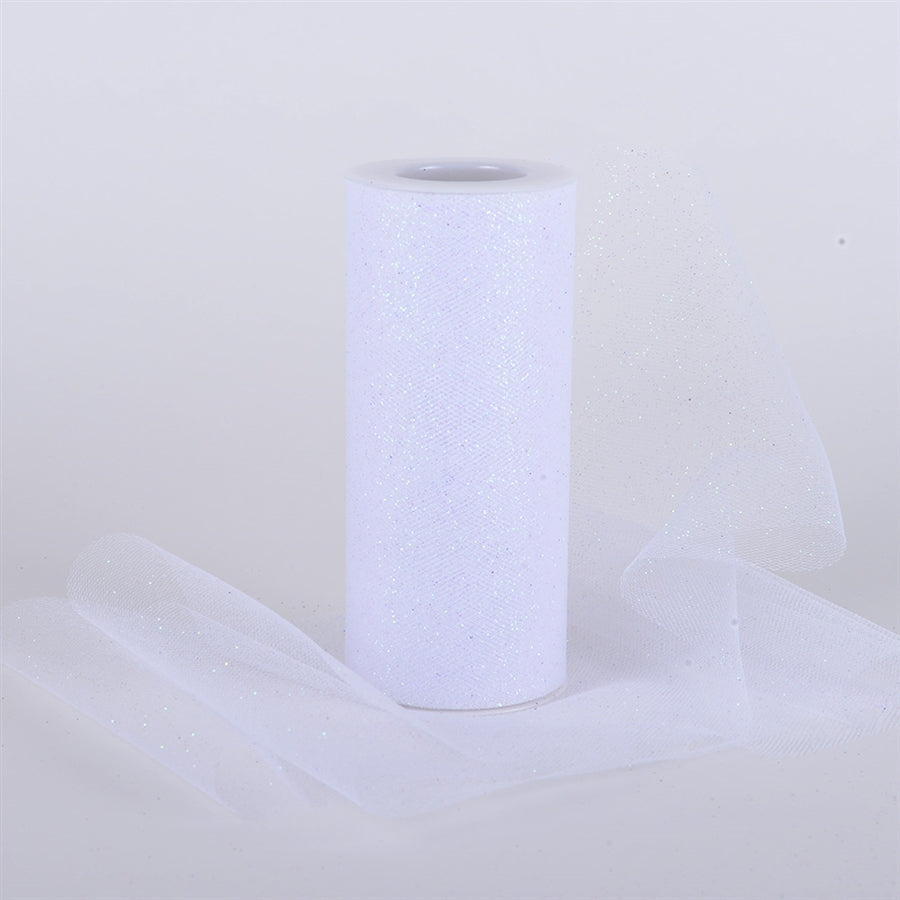 White Iridescent Tulle - Sparkle Tulle Roll - White 6 x 10 Yards from